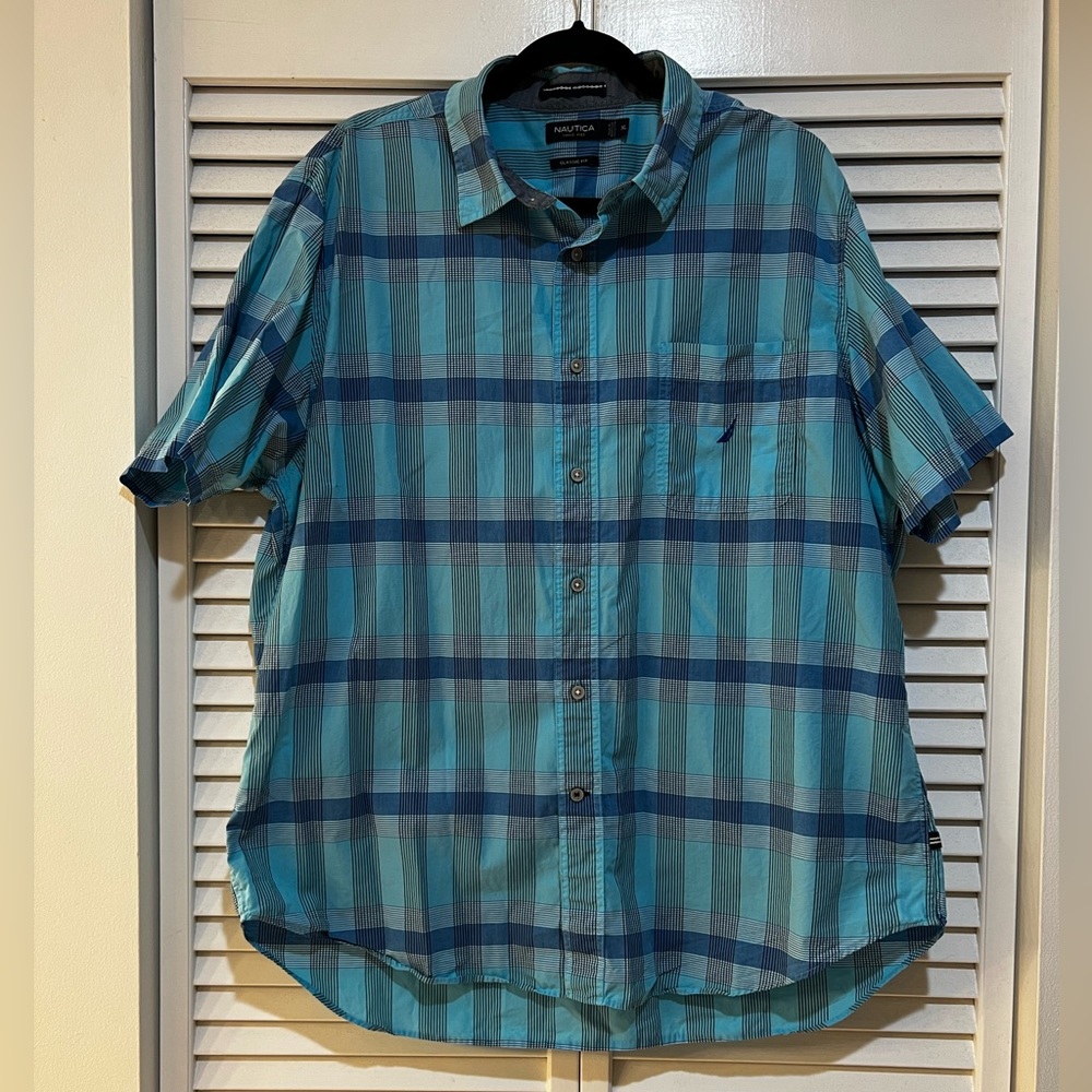 Nautica Plaid Short Sleeved Button Down Shirt